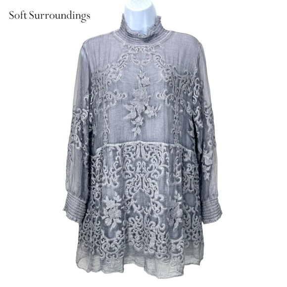 Soft Surroundings Tops - Soft‎ Surroundings | Women Petite Medium 100% Silk Tunic Embroidered Blouse Top